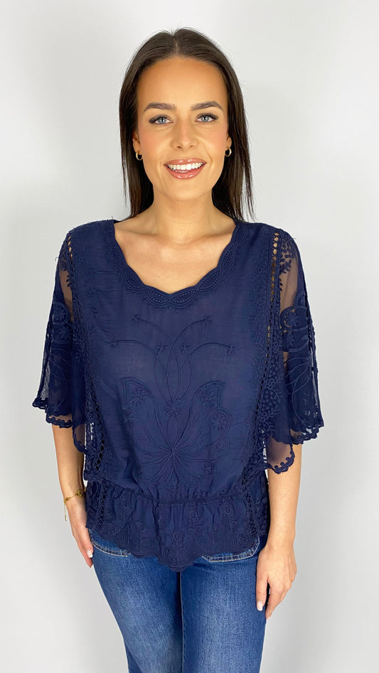Crochet & lace butterfly top | 4 Colours