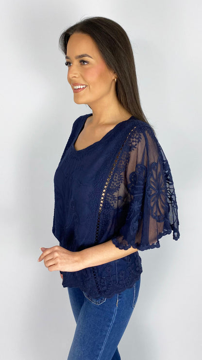 Crochet & lace butterfly top | 4 Colours