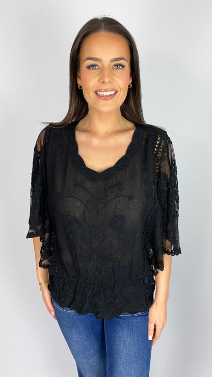 Crochet & lace butterfly top | 4 Colours