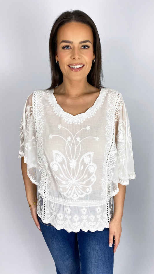 Crochet & lace butterfly top | 4 Colours