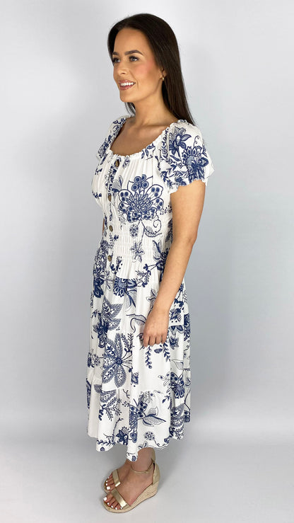 On/off-the-shoulder floral print tiered midi dress | 4 Colours