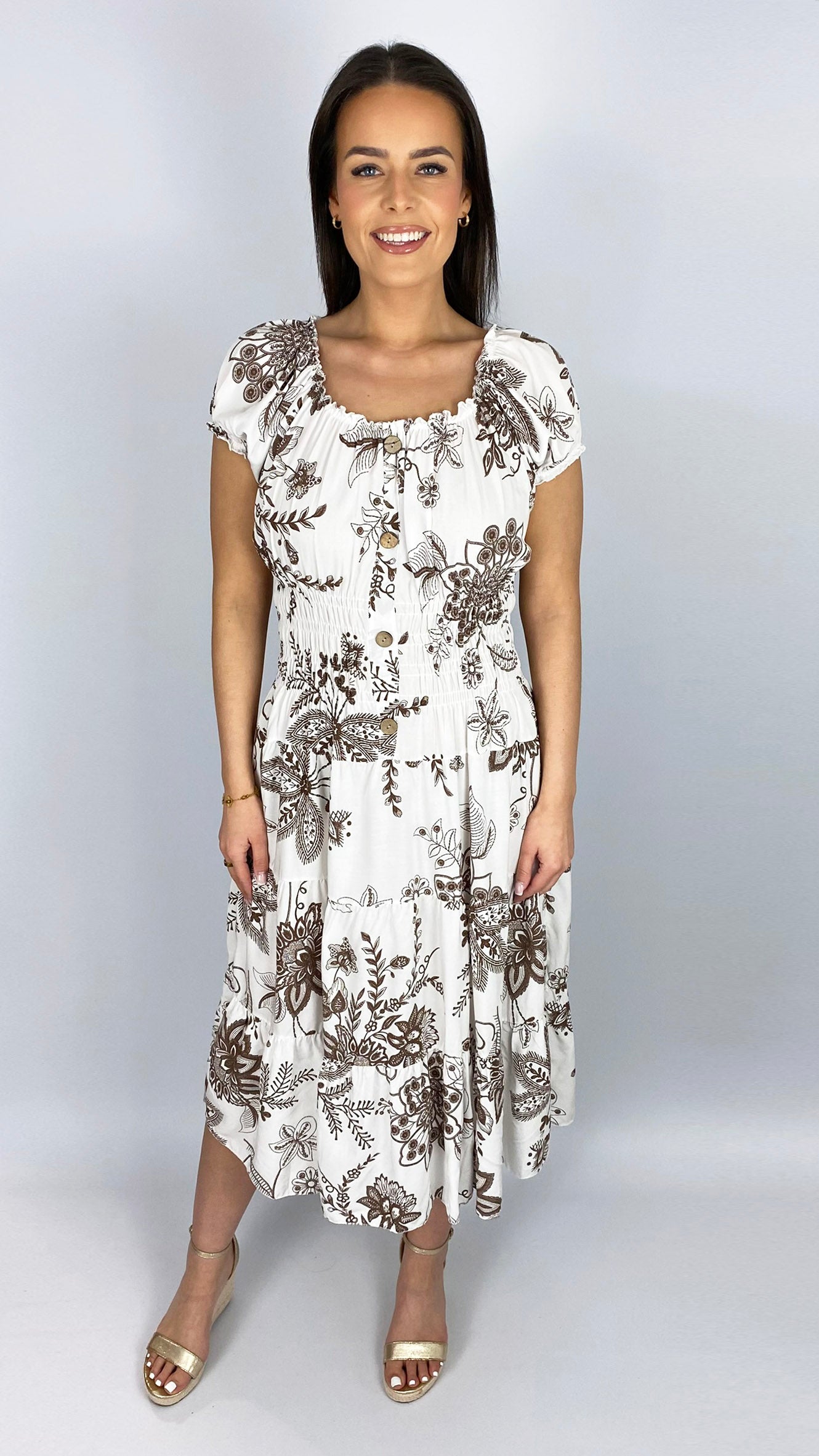 On/off-the-shoulder floral print tiered midi dress | 4 Colours