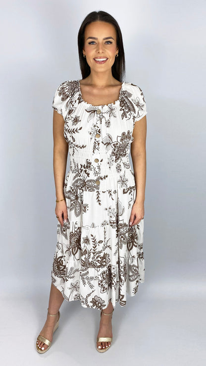 On/off-the-shoulder floral print tiered midi dress | 4 Colours