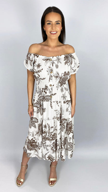 On/off-the-shoulder floral print tiered midi dress | 4 Colours