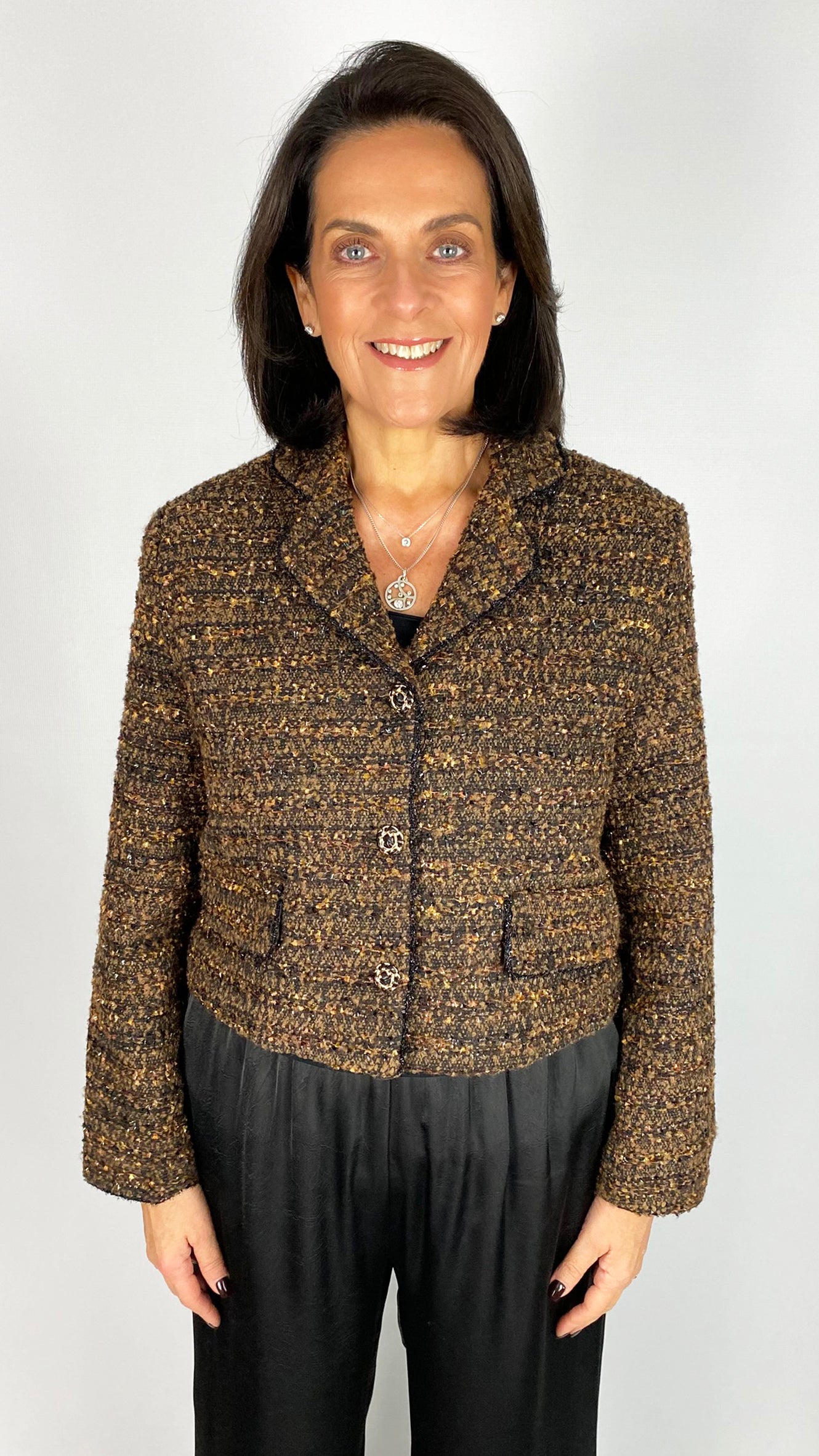 Metallic thread tweed designer-inspired jacket
