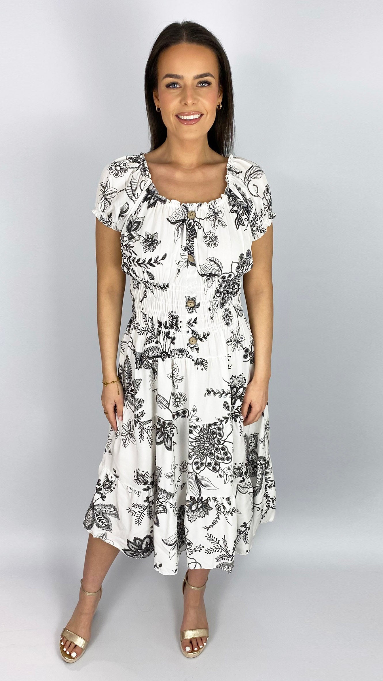 On/off-the-shoulder floral print tiered midi dress | 4 Colours