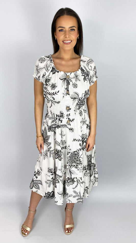 On/off-the-shoulder floral print tiered midi dress | 4 Colours