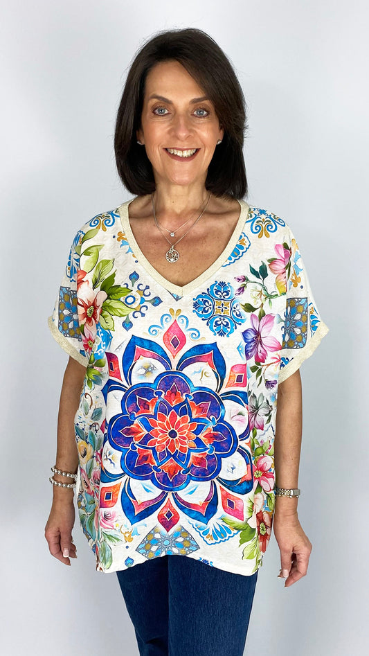 Printed motif v-neck top | 5 Prints
