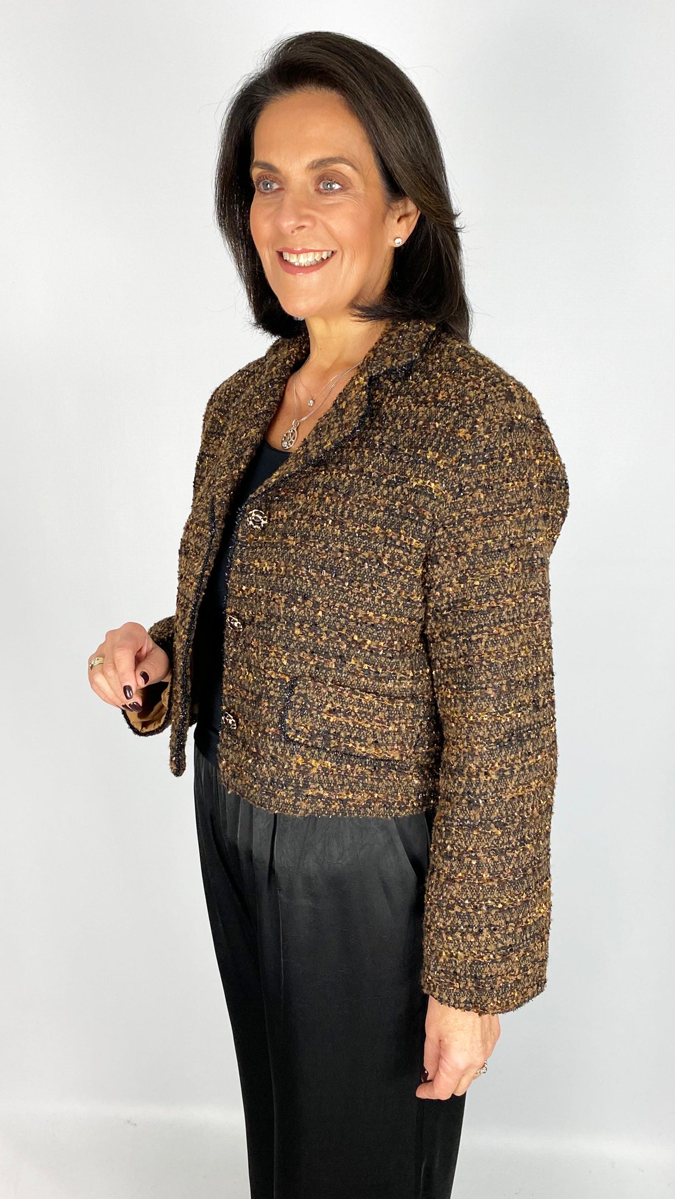 Metallic thread tweed designer-inspired jacket