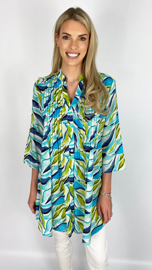 Cotton pleated front tunic by Lara Ethnics | 3 Colours | last 1s