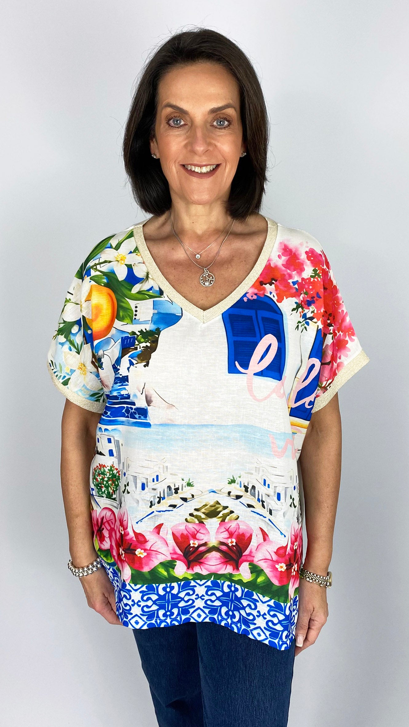 Printed motif v-neck top | 5 Prints