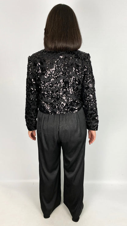 Tweed & sequin collarless jacket | Black