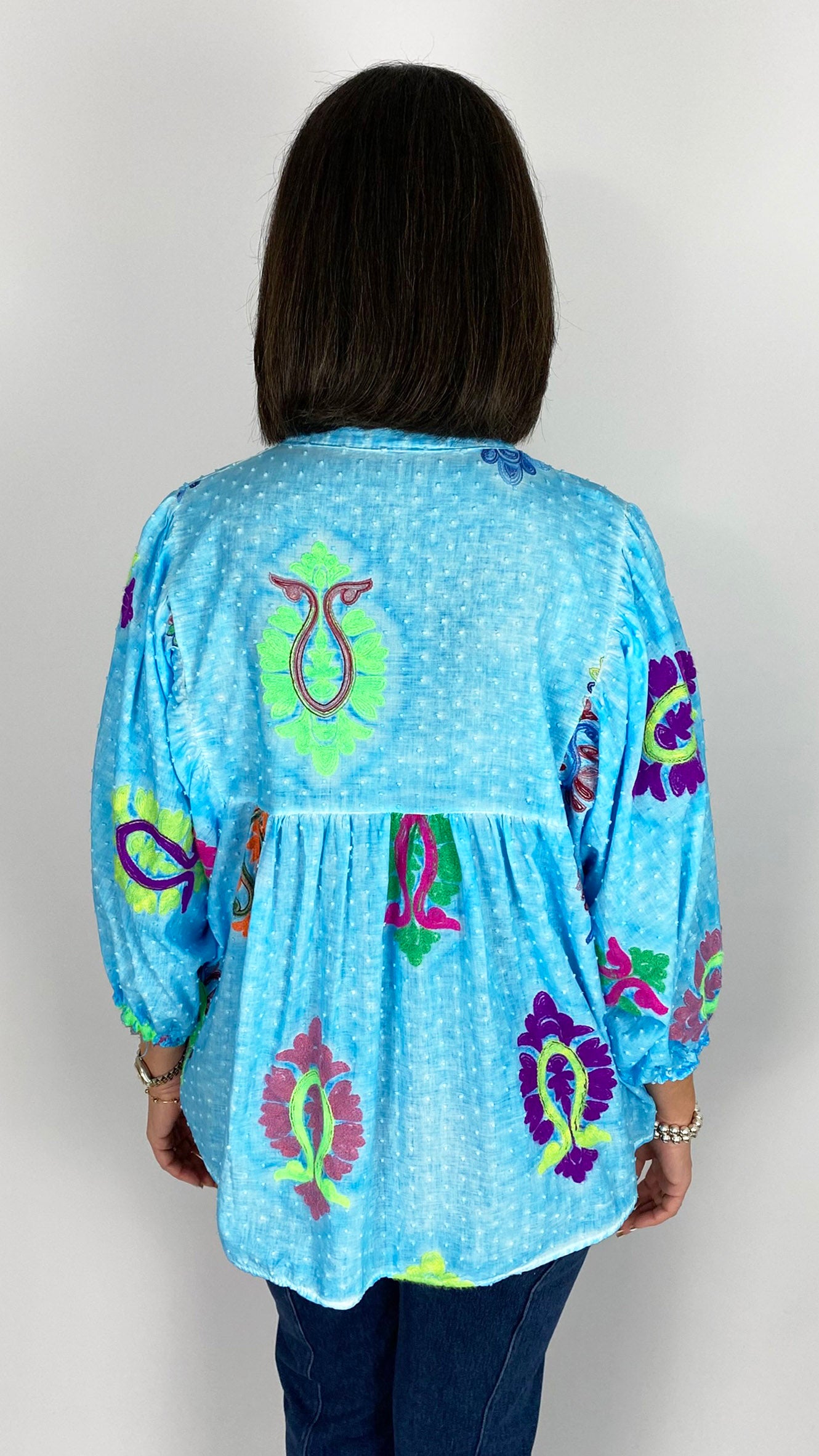 Grandad collar embroidered smock top | 3 Colours
