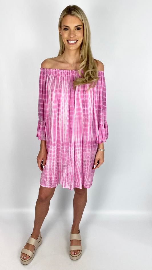 On/off-the-shoulder natural tie dye tunic | 3 Colours