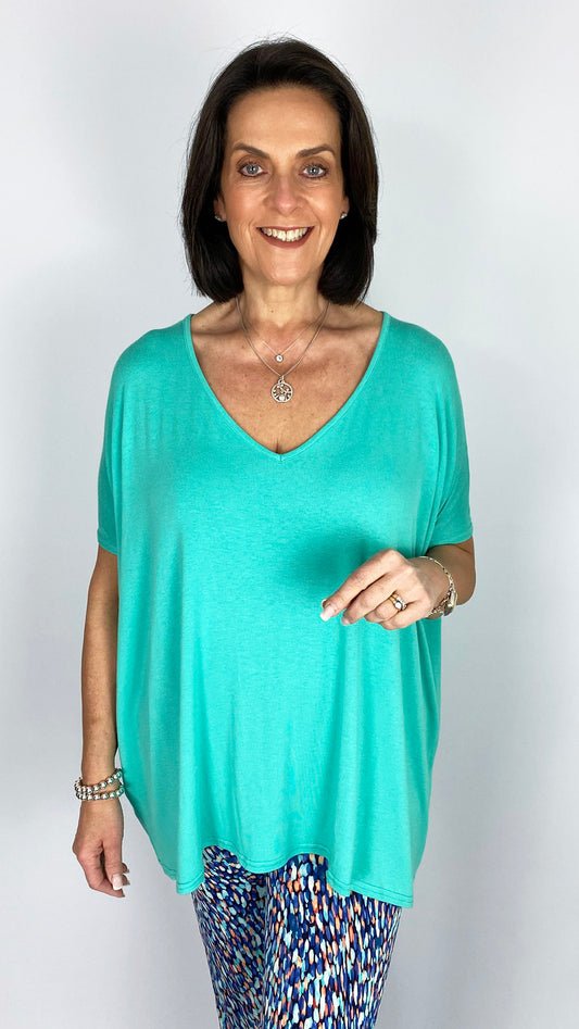 Oversized square-cut jersey v-neck top | 3 Colours