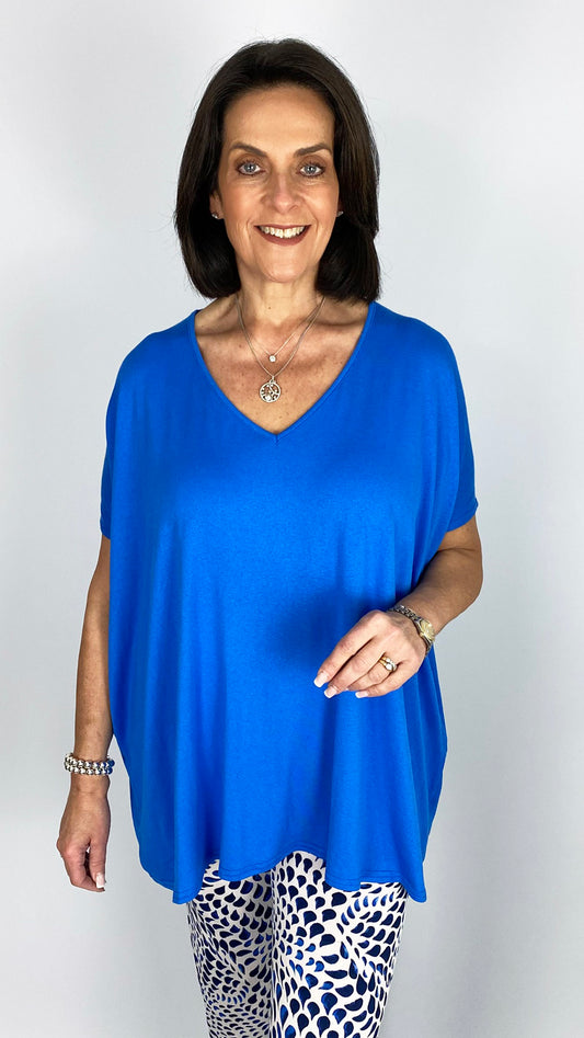 Oversized square-cut jersey v-neck top | 3 Colours