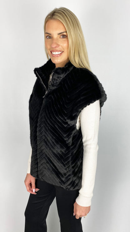 Zip-up ribbed faux fur gilet | Black | by Malissa J