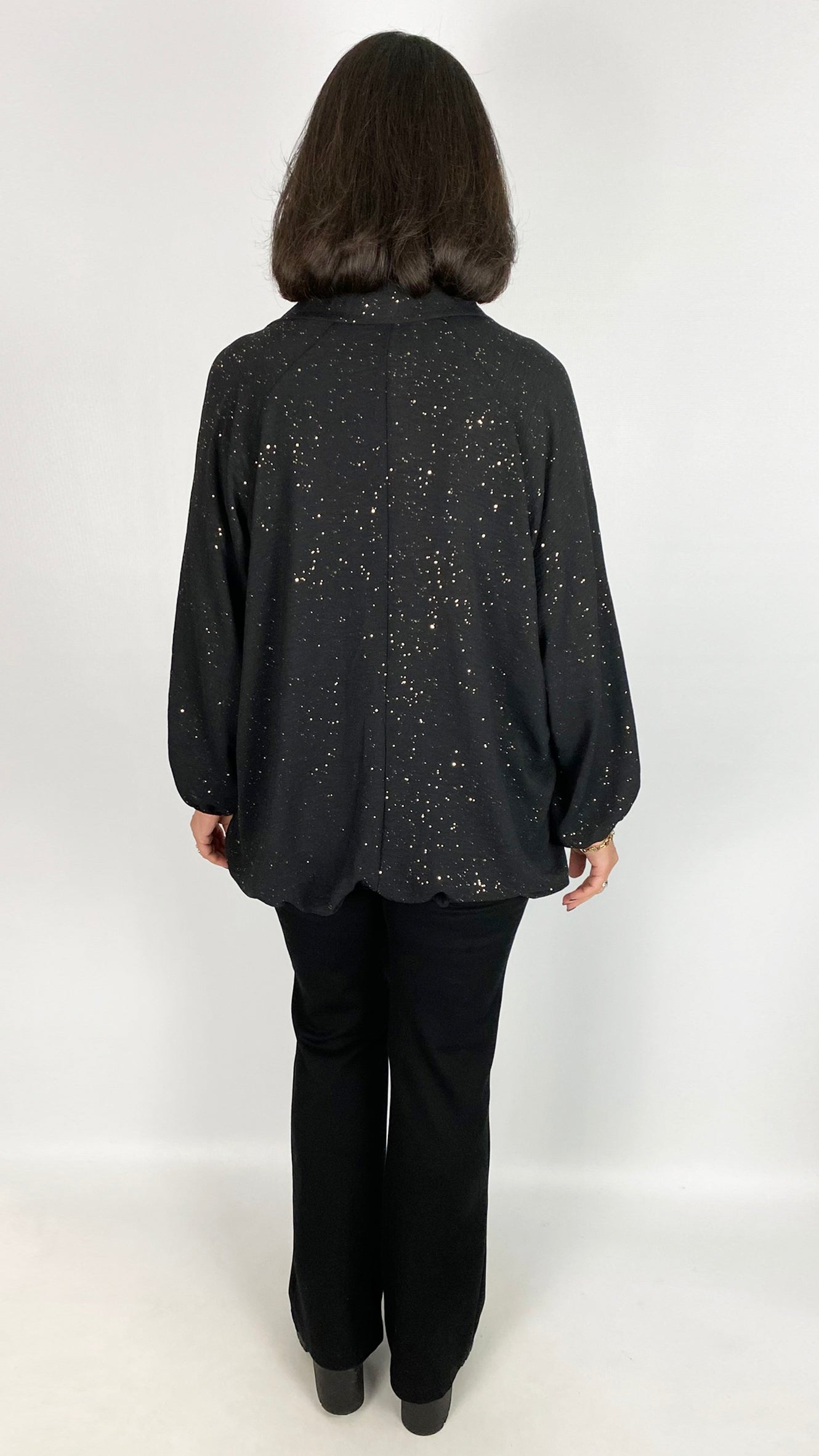 Gathered hem sparkle v-neck collar blouse | 4 Colours