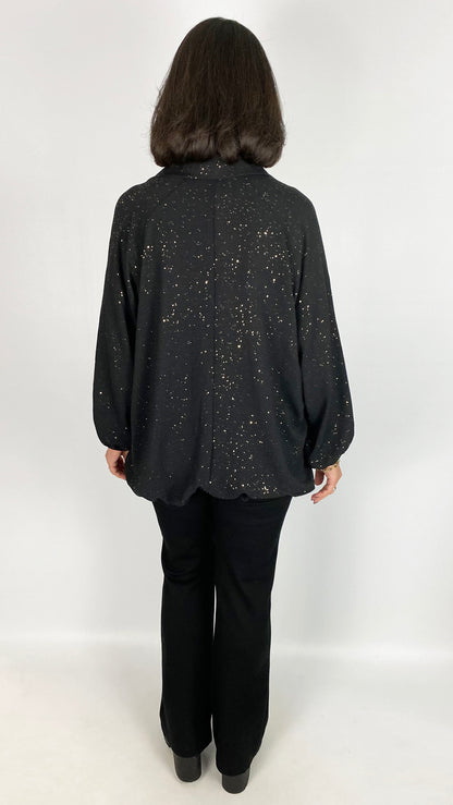 Gathered hem sparkle v-neck collar blouse | 4 Colours
