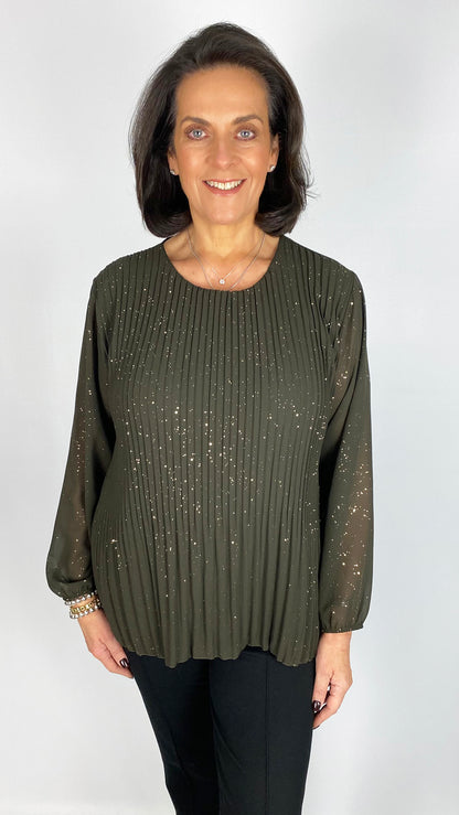 Sparkle pleated long sleeve blouse | 3 Colours