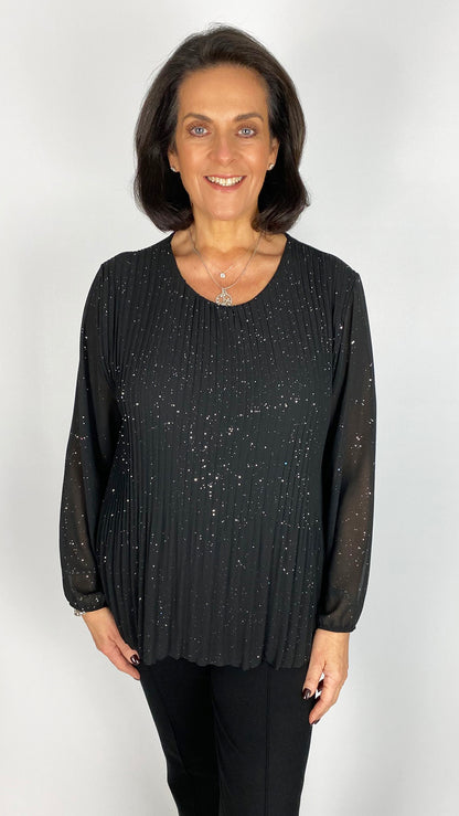 Sparkle pleated long sleeve blouse | 3 Colours