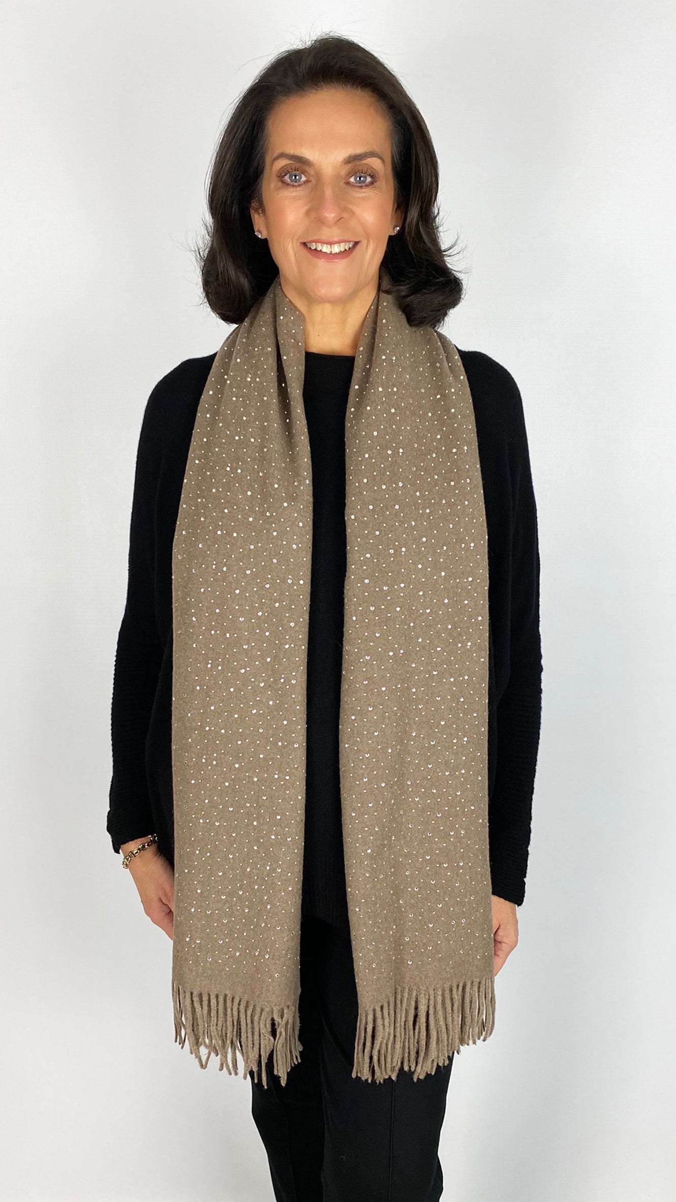 Scattered rhinestone tassel scarf | 2 Colours