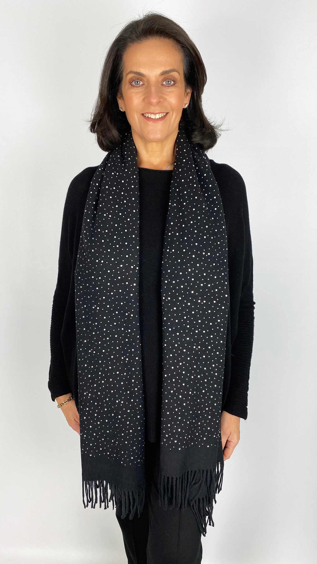 Scattered rhinestone tassel scarf | 2 Colours