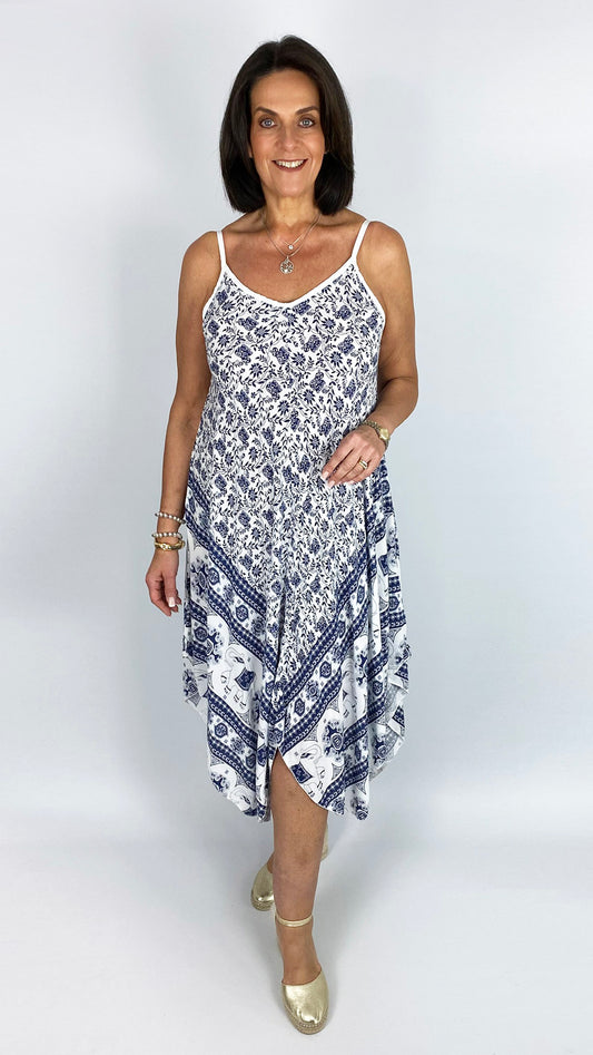 Handkerchief hem print strappy dress | 4 Colours