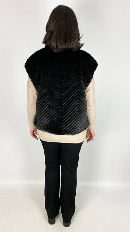 Zip-up ribbed faux fur gilet | Black | by Malissa J