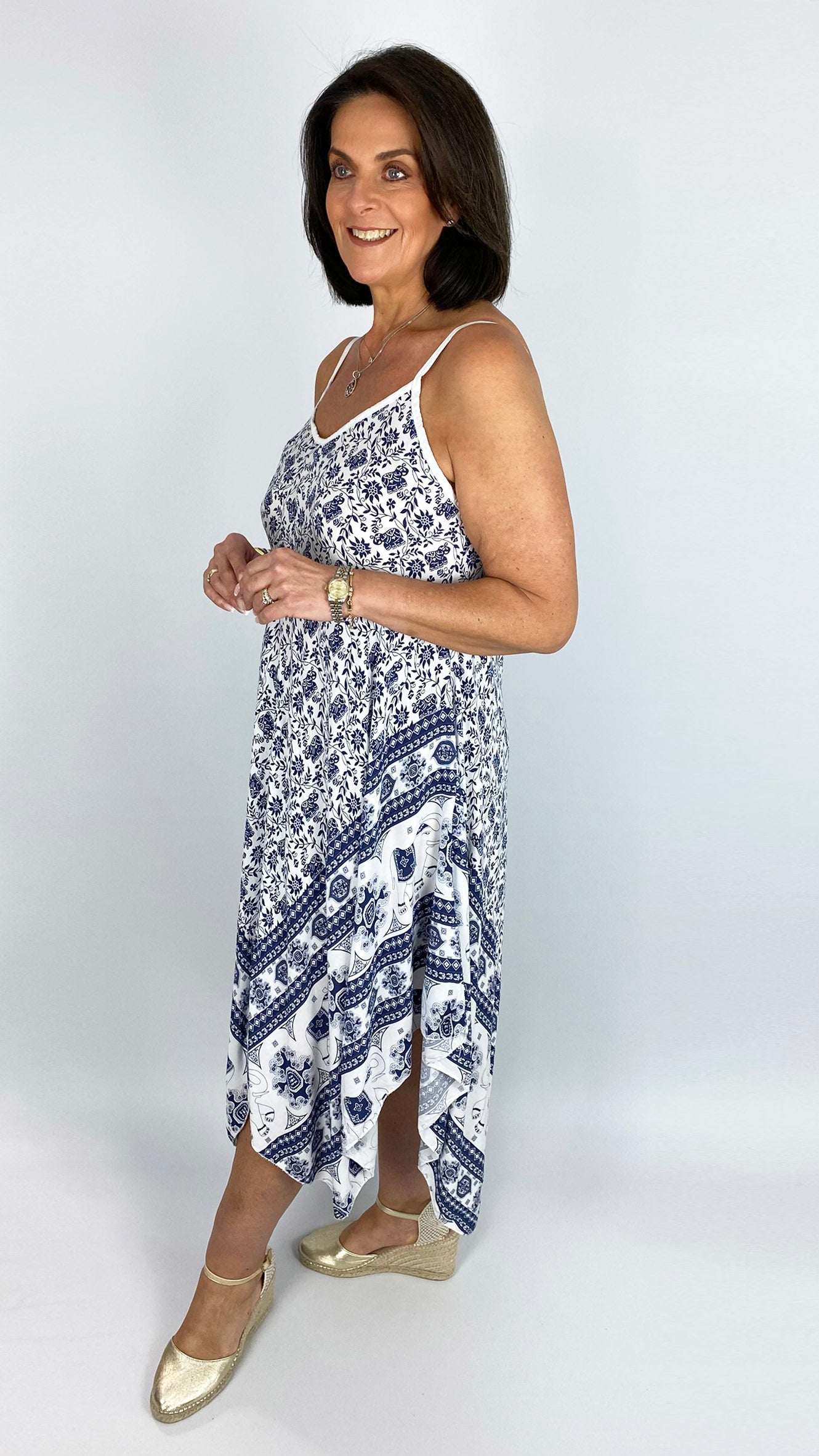 Handkerchief hem print strappy dress | 4 Colours