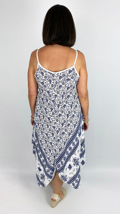 Handkerchief hem print strappy dress | 4 Colours