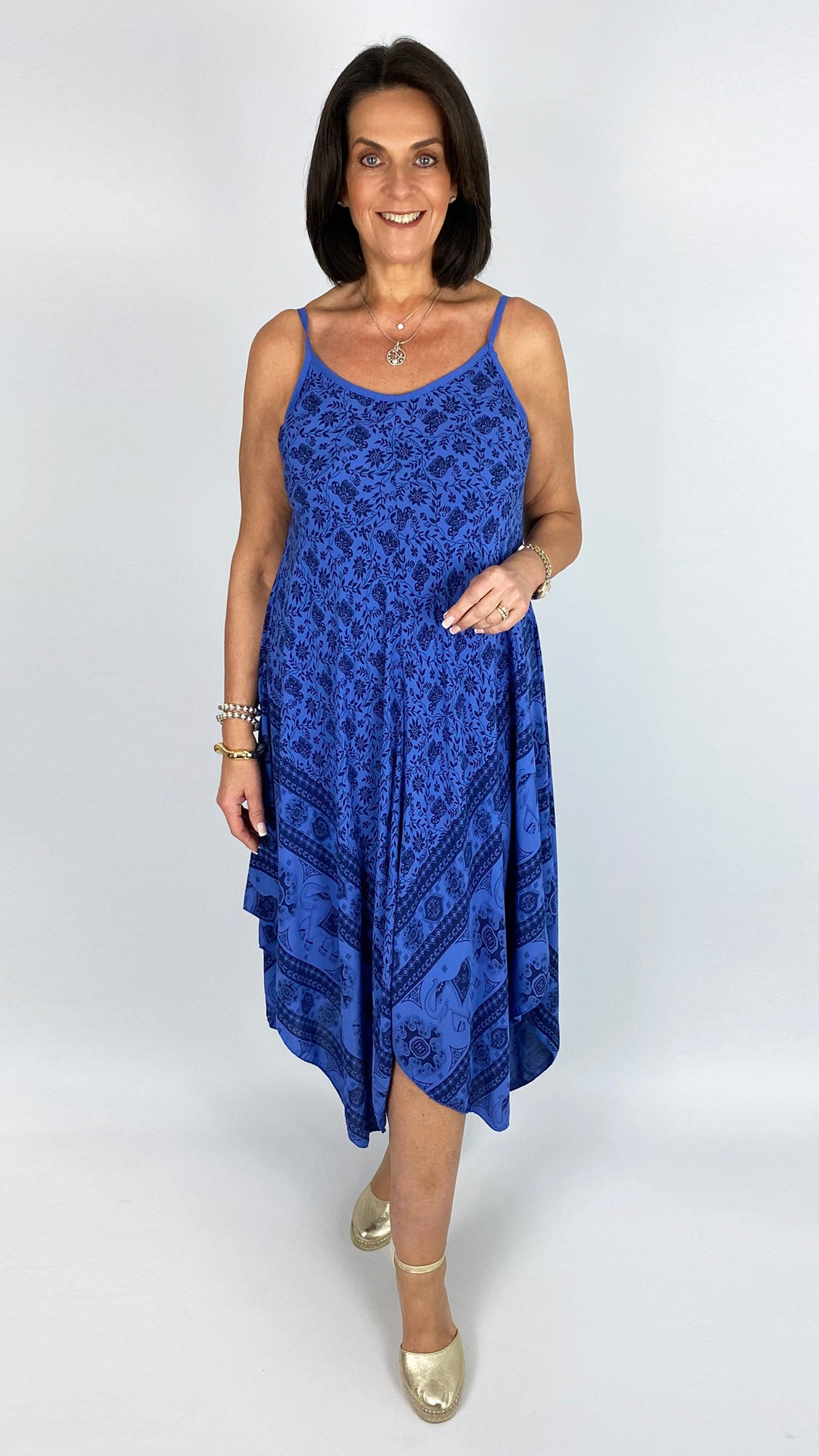 Handkerchief hem print strappy dress | 4 Colours