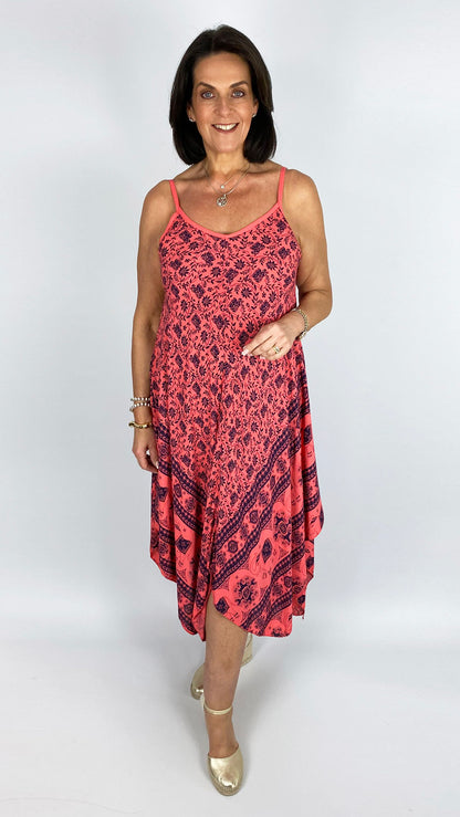 Handkerchief hem print strappy dress | 4 Colours