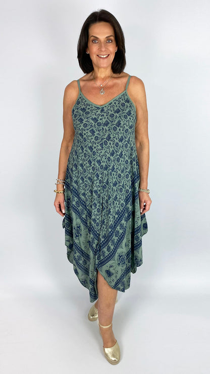 Handkerchief hem print strappy dress | 4 Colours