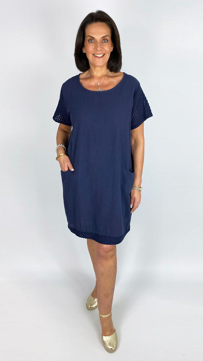 Crochet sleeve & hem cotton pocket dress | 5 Colours | back in!
