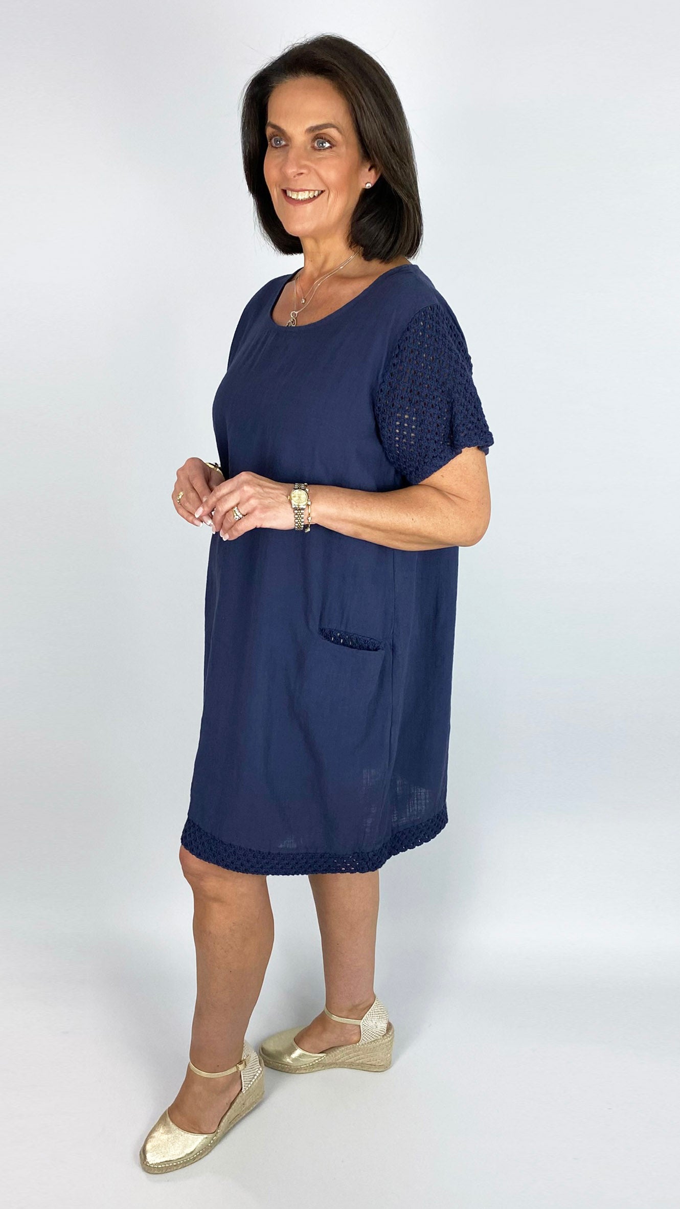 Crochet sleeve & hem cotton pocket dress | 5 Colours | back in!