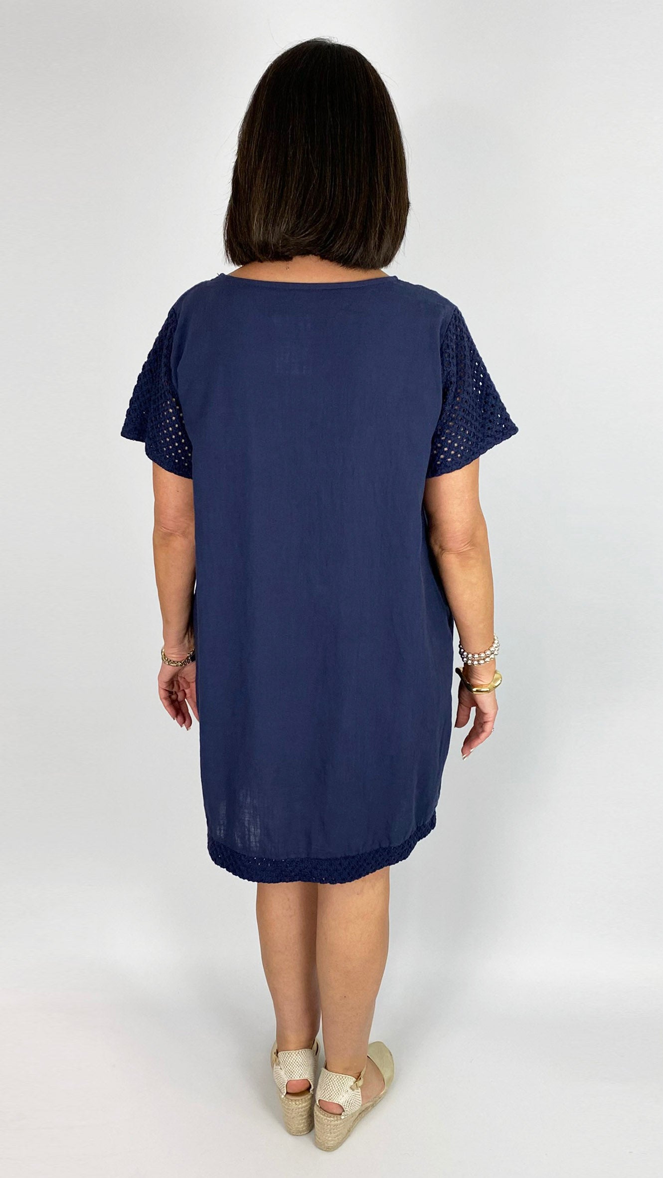 Crochet sleeve & hem cotton pocket dress | 5 Colours | back in!