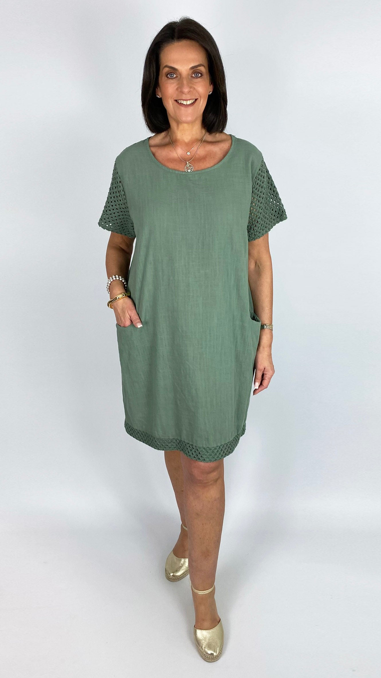 Crochet sleeve & hem cotton pocket dress | 5 Colours | back in!