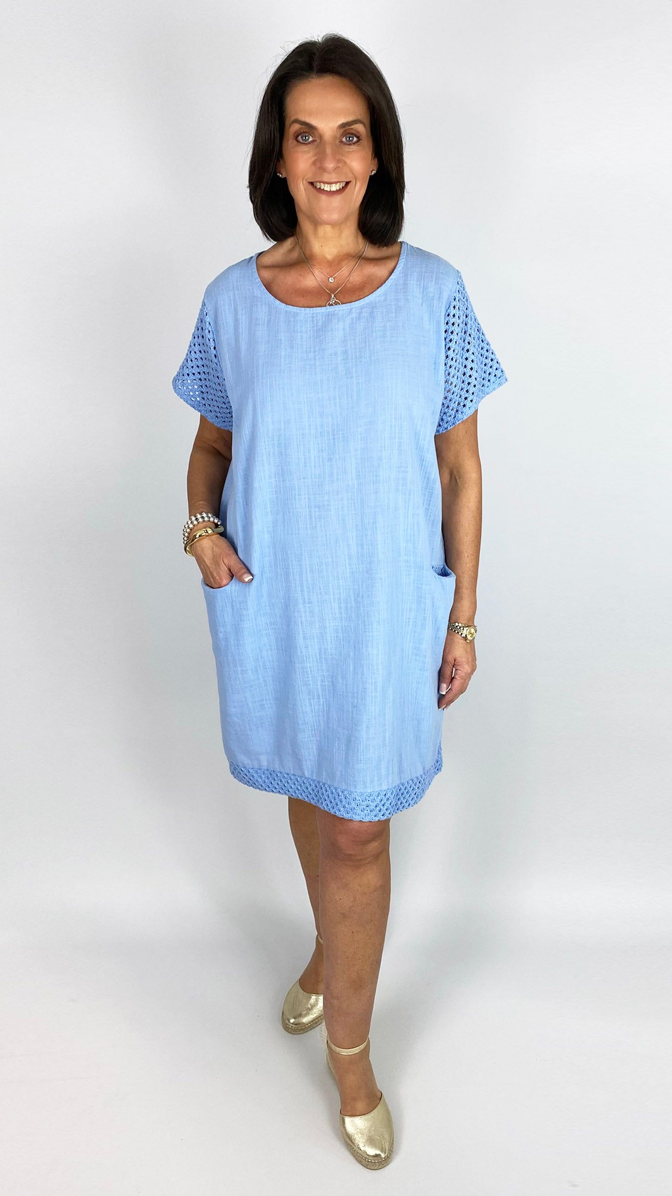 Crochet sleeve & hem cotton pocket dress | 5 Colours | back in!