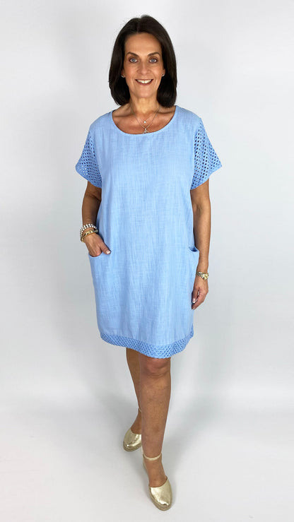 Crochet sleeve & hem cotton pocket dress | 5 Colours | back in!