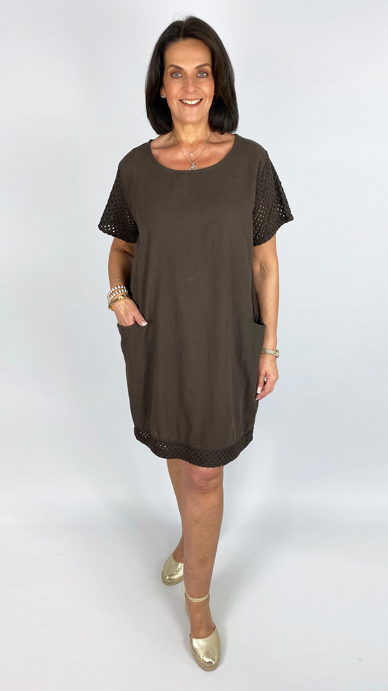Crochet sleeve & hem cotton pocket dress | 5 Colours | back in!