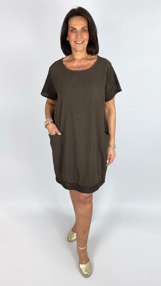 Crochet sleeve & hem cotton pocket dress | 5 Colours | back in!
