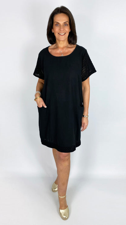 Crochet sleeve & hem cotton pocket dress | 5 Colours | back in!