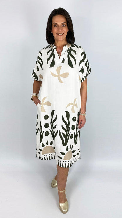 Marine print mandarin-collar pocket dress | 4 Colours | last 1
