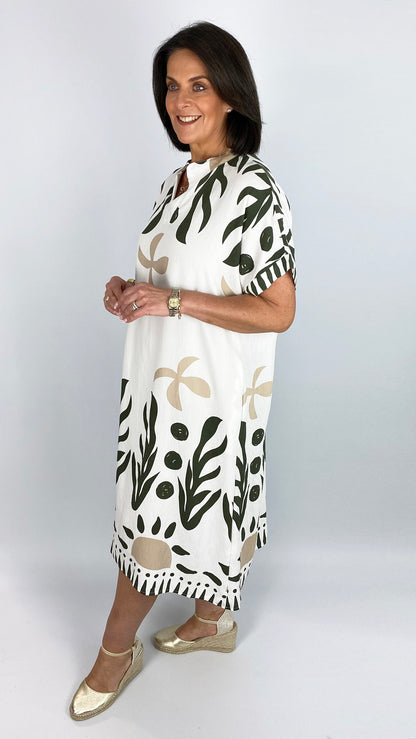Marine print mandarin-collar pocket dress | 4 Colours | last 1
