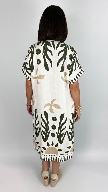Marine print mandarin-collar pocket dress | 4 Colours | last 1