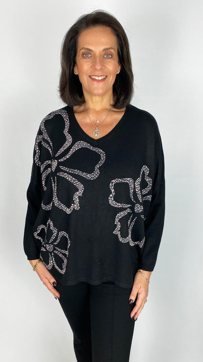 Diamante embellished flower jumper | 2 Colours