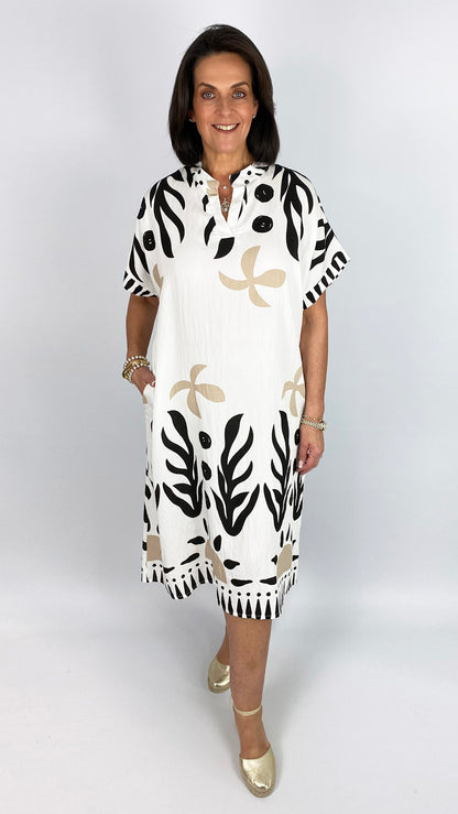 Marine print mandarin-collar pocket dress | 4 Colours | last 1