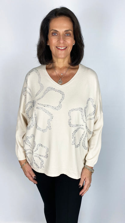 Diamante embellished flower jumper | 2 Colours