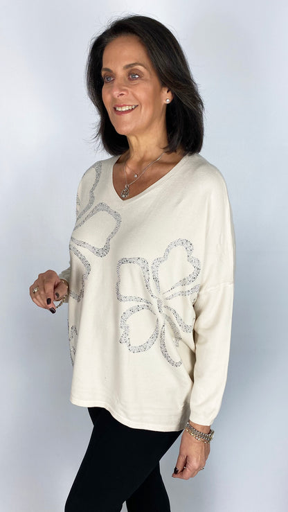 Diamante embellished flower jumper | 2 Colours